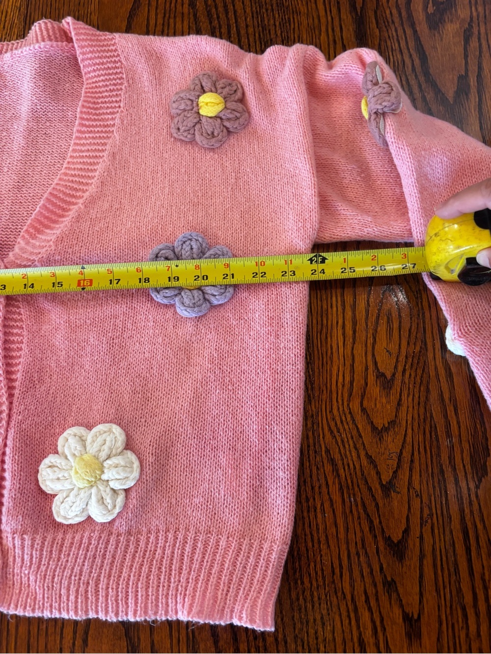 Handmade Pink Knit Flower Cardigan Sweater Cottagecore Y2K Coquette - Picture 8 of 10